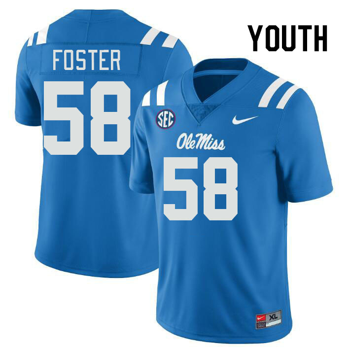 Youth #58 Jude Foster Ole Miss Rebels College Football Jerseys Stitched-Power Blue